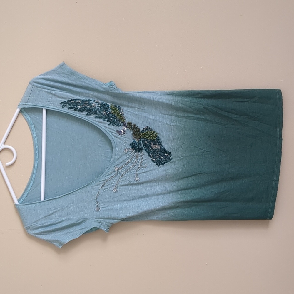 Ombre Beaded Unbranded Shirt Green Soft Tee 16.5" Pit-to-pit